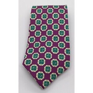 Polo Ralph Lauren Silk Necktie. Purple Men's Tie. Green & White Shapes USA  EUC